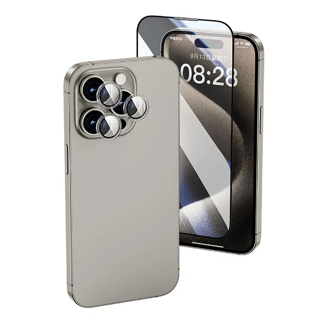 iPhone 16 Pro Max Lopard Wi-IP002 2in1 Temperli Cam Ahize Toz Önleyici Ekran Koruyucu ve Kamera Lens Koruyucu Set