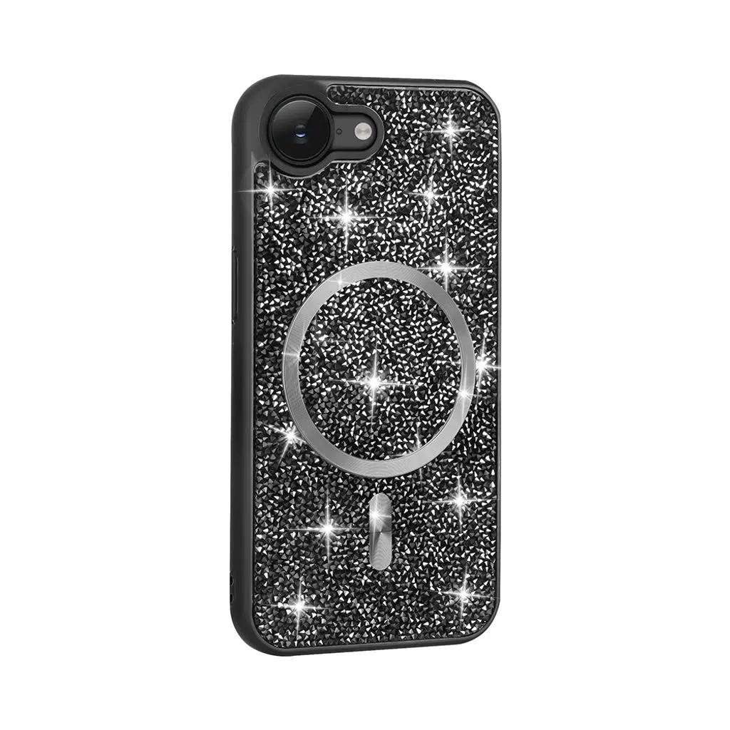 iPhone 16E Kılıf Pırlanta Tasarımlı M-safe Şarj Özellikli Mozaik Silikon Kapak