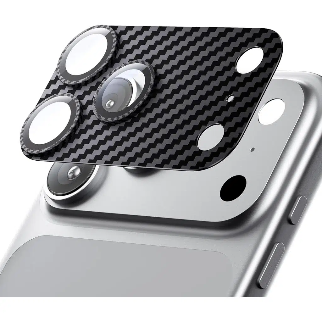 iPhone 17 Pro Kamera Lens Koruyucu Metal Üst 9H+ Temperli Cam Kamera Ekranı Kılıf Dostu Karbon Fiber