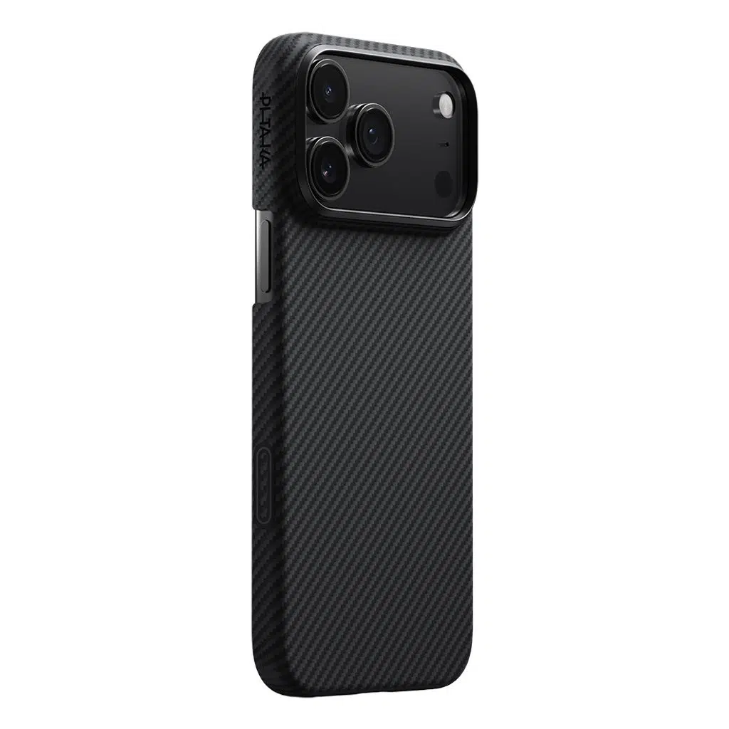 iPhone 17 Pro Kılıf M-safe Şarj Özellikli 1500D Aramid Fiber Pitaka Ultra-Slim Classic Serisi Black-Grey Twill Kapak