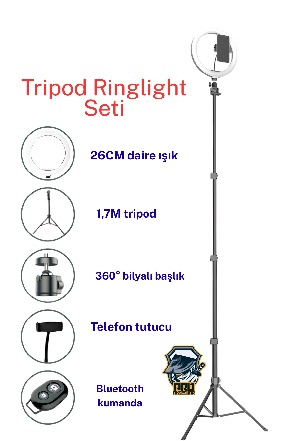 Lopard Bluetooth Kumandalı Tripodlu Telefon Tutucu + Ring Light — 360° Döner, Ayarlanabilir Boy, Selfie & Canlı Yayın