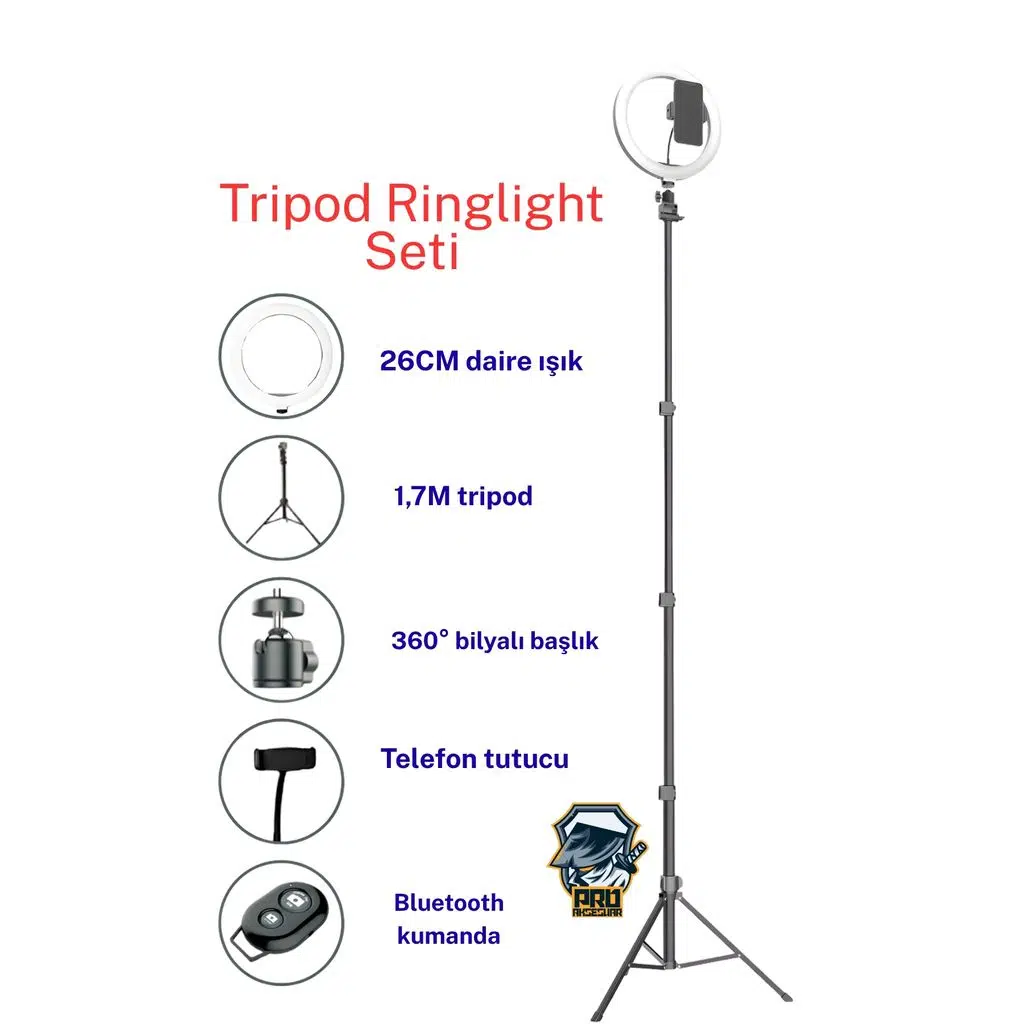 Lopard Bluetooth Kumandalı Tripodlu Telefon Tutucu + Ring Light — 360° Döner, Ayarlanabilir Boy, Selfie & Canlı Yayın