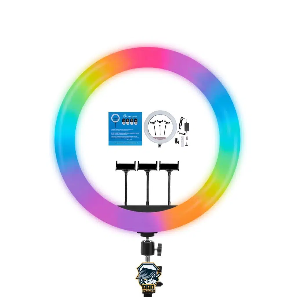 RGB RingLight 45cm Işıklı 3'lü Telefon Tutucu LJJ18 Led Selfie Youtuber Tiktok Işığı Kumandalı