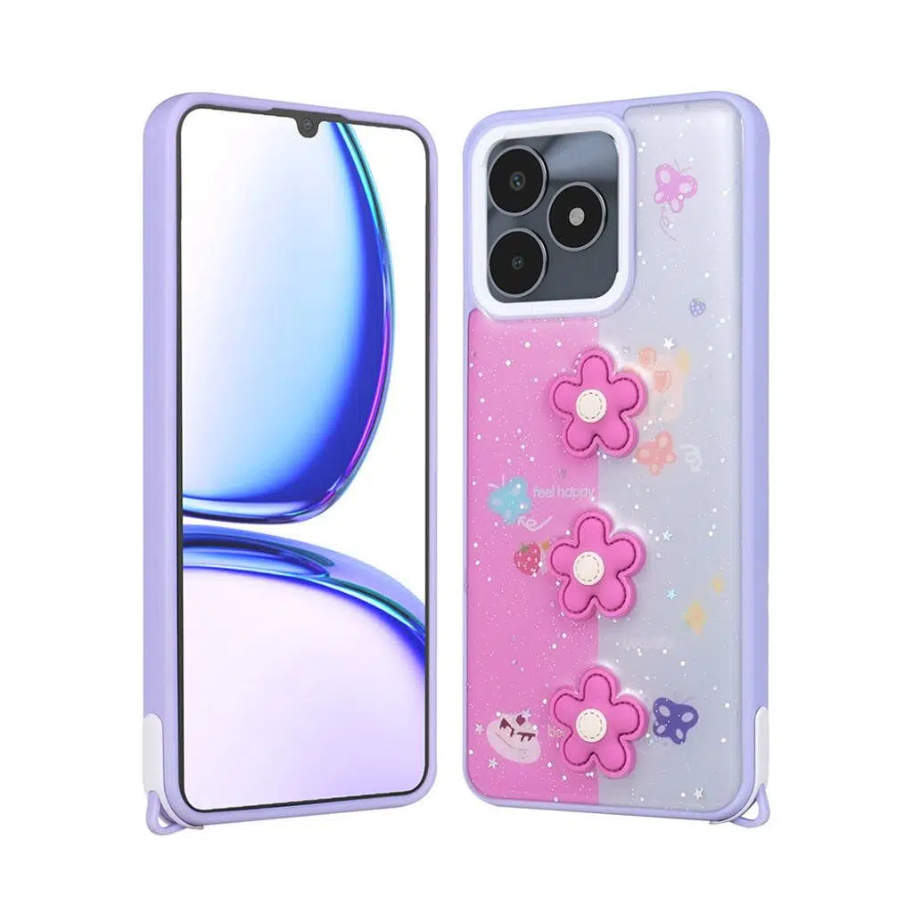 Realme C53 Kılıf Parlayan Simli Kabartma Figürlü Cevze Kapak