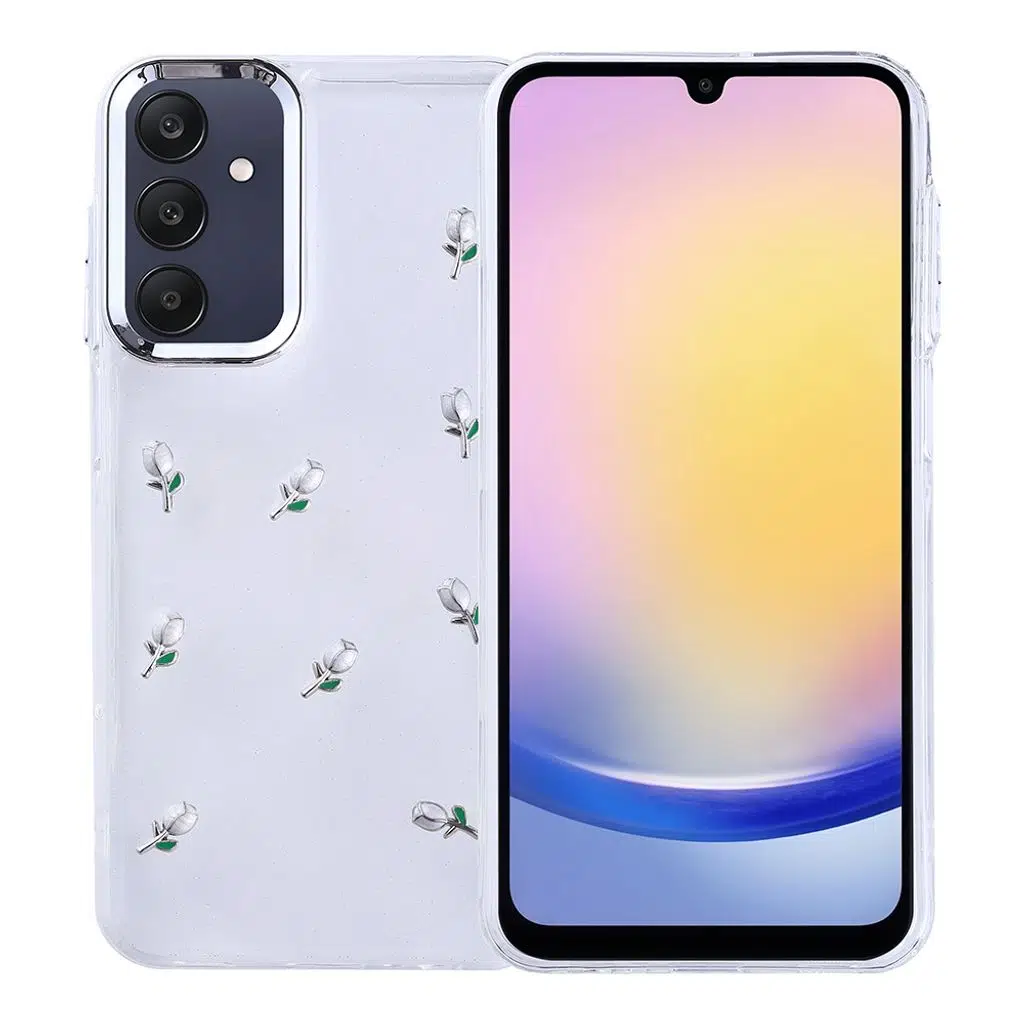 Samsung Galaxy A25 Kılıf Airbag Tasarımlı Simli Şeffaf Kutup Kapak