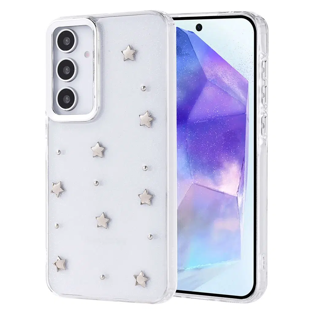 Samsung Galaxy A35 Kılıf Airbag Tasarımlı Simli Şeffaf Kutup Kapak