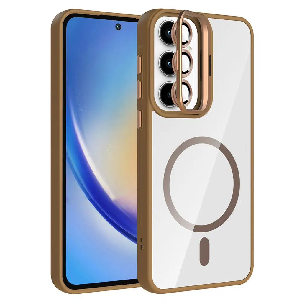 Samsung Galaxy A35 Kılıf Standlı ve Kamera Lens Hediyeli M-Safe Şarj Özellikli Etro Kapak