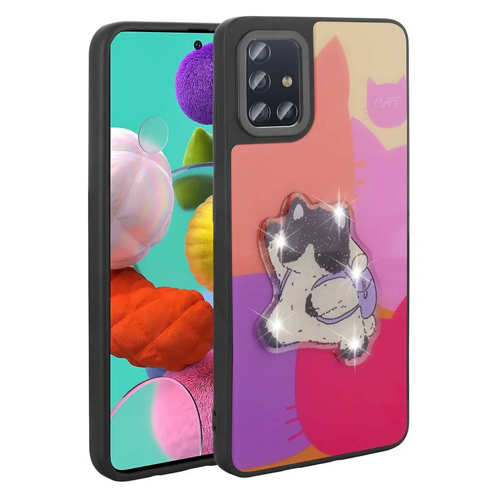 Samsung Galaxy A51 Kılıf Parlayan Kabartmalı İkonik Figürlü Amas Silikon Kapak