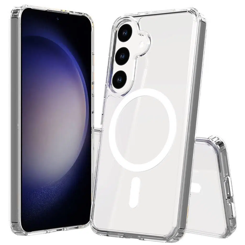 Samsung Galaxy S23 FE Kılıf M-safe Şarj Özellikli Şeffaf Sert PC Embos Kapak