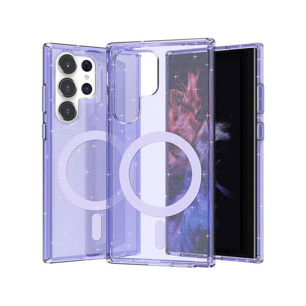 Samsung Galaxy S23 Ultra Kılıf M-safe Şarj Özellikli Parlayan Simli Saydam Renkli Allstar Kapak