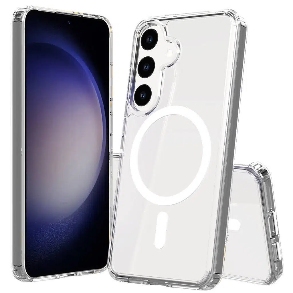 Samsung Galaxy S24 Kılıf M-safe Şarj Özellikli Şeffaf Sert PC Embos Kapak