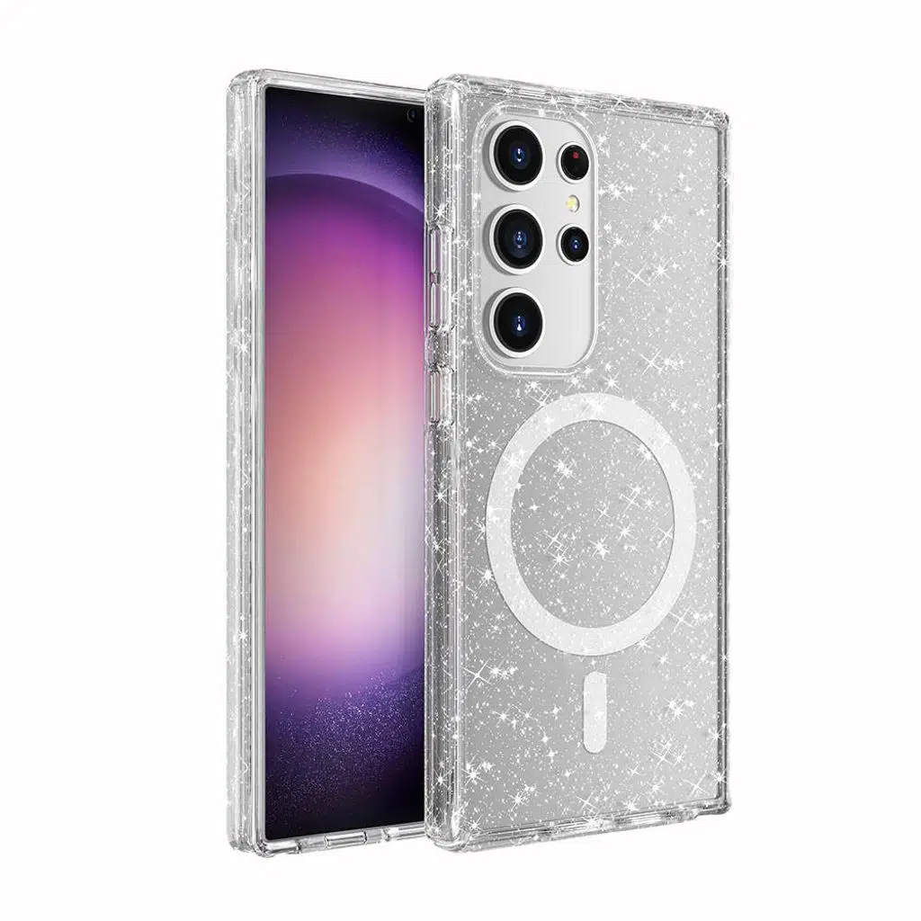 Samsung Galaxy S24 Ultra Kılıf M-safe Şarj Özellikli Parlayan Simli Saydam Renkli Allstar Kapak