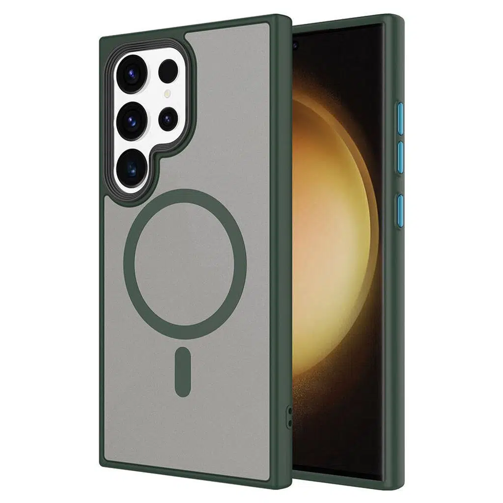 Samsung Galaxy S24 Ultra Kılıf Sert PC Arka Yüzey Wireless Şarj Özellikli Flet M-safe Kapak