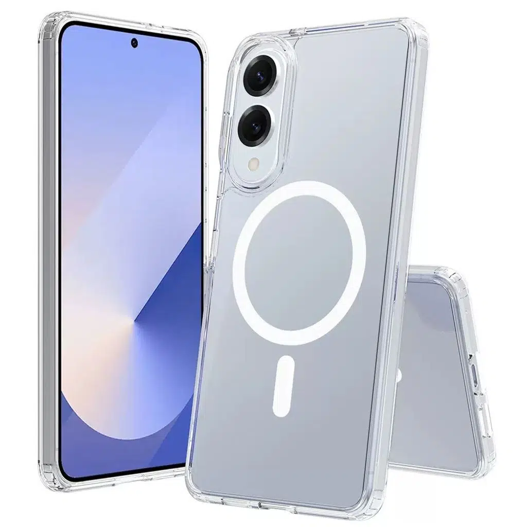 Samsung Galaxy S25 Edge Kılıf M-safe Şarj Özellikli Şeffaf Sert PC Embos Kapak