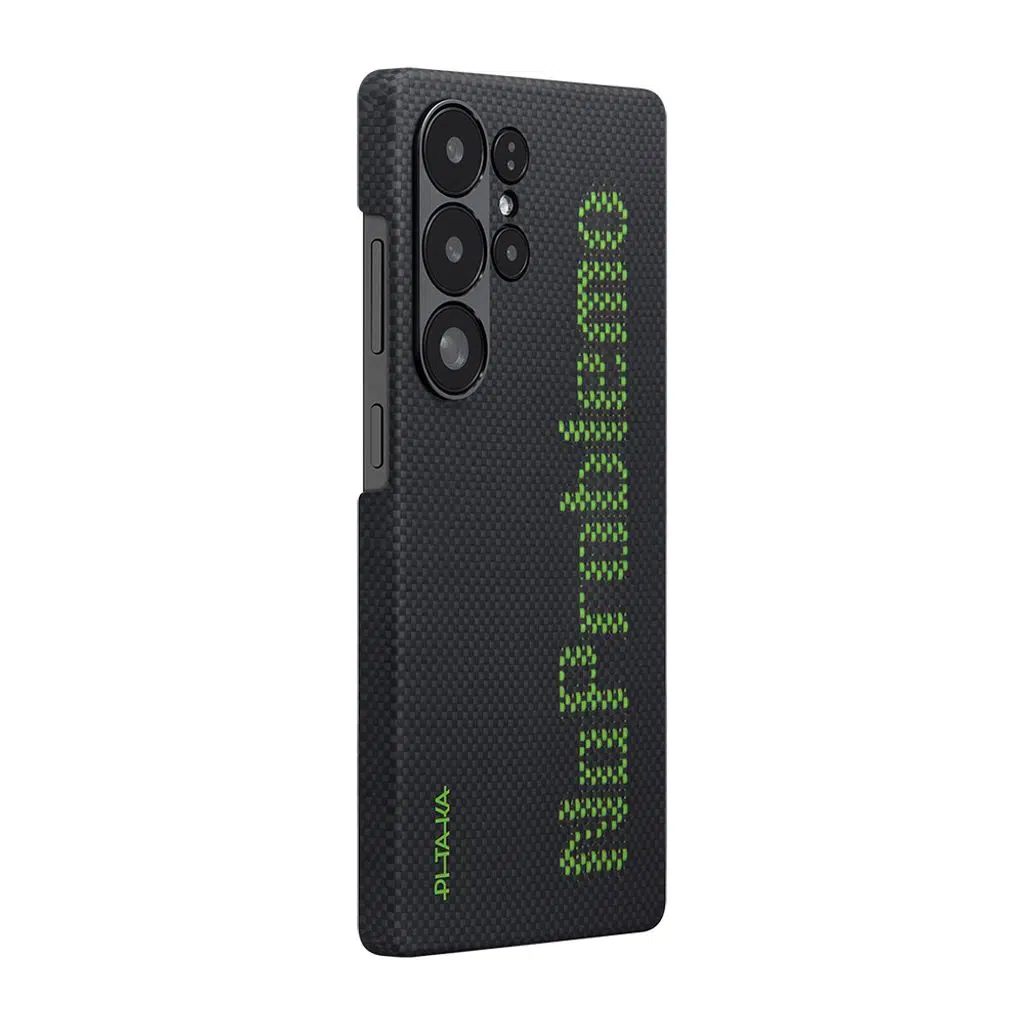 Samsung Galaxy S25 Ultra Kılıf M-safe Şarj Özellikli Lumintex Teknolojili Fosforlu Aramid Fiber Pitaka Tactile Woven Aries Serisi Kapak