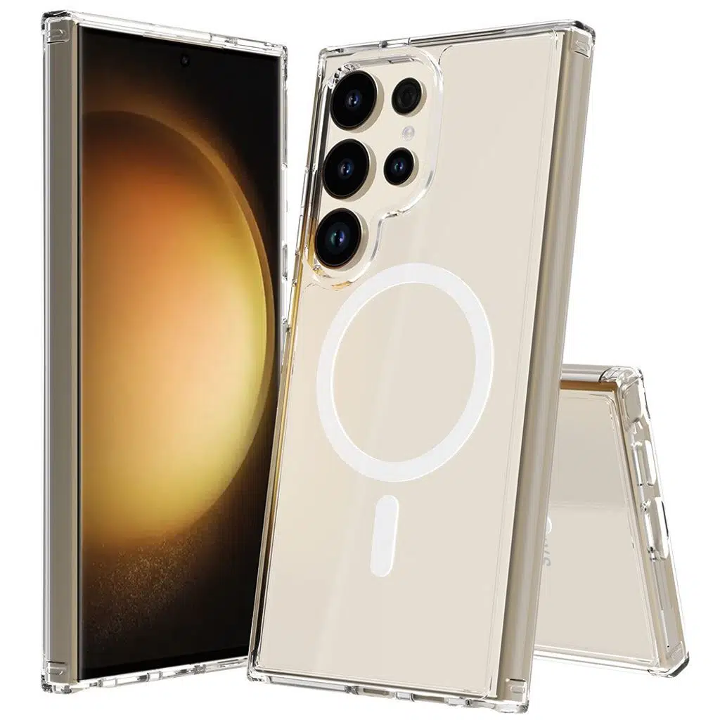 Samsung Galaxy S25 Ultra Kılıf M-safe Şarj Özellikli Şeffaf Sert PC Embos Kapak