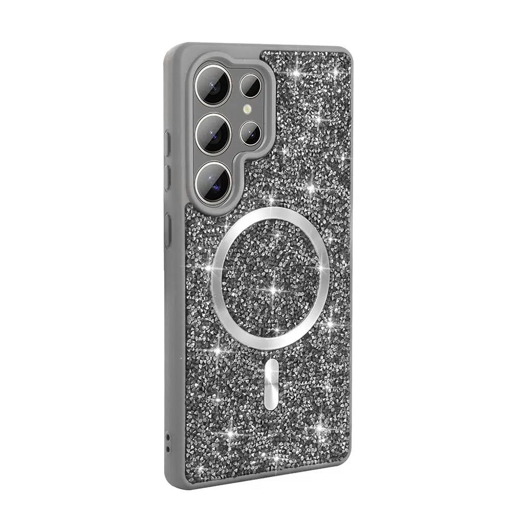 Samsung Galaxy S25 Ultra Kılıf Pırlanta Tasarımlı M-safe Şarj Özellikli Mozaik Silikon Kapak