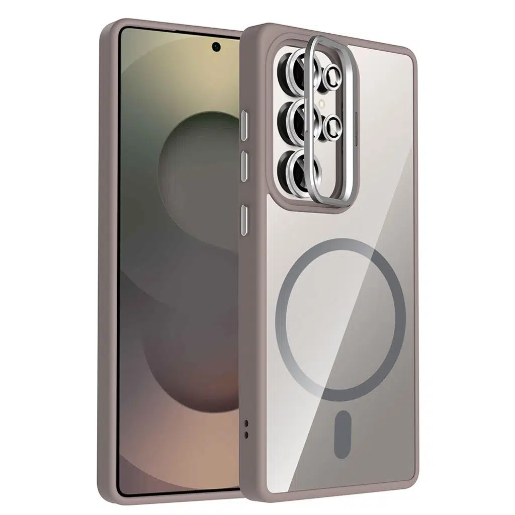 Samsung Galaxy S25 Ultra Kılıf Standlı ve Kamera Lens Hediyeli M-Safe Şarj Özellikli Etro Kapak