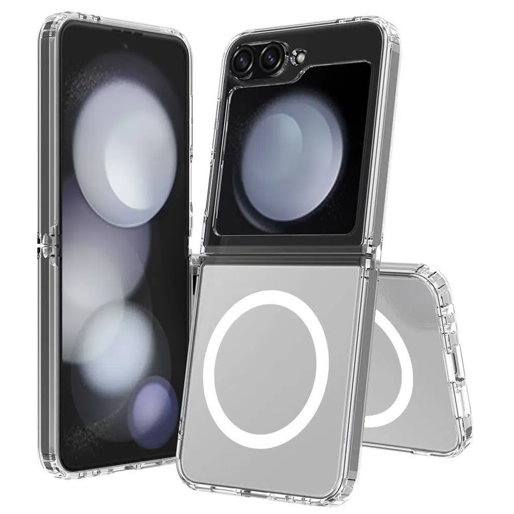 Samsung Galaxy Z Flip 6 Kılıf M-safe Şarj Özellikli Şeffaf Sert PC Embos Kapak