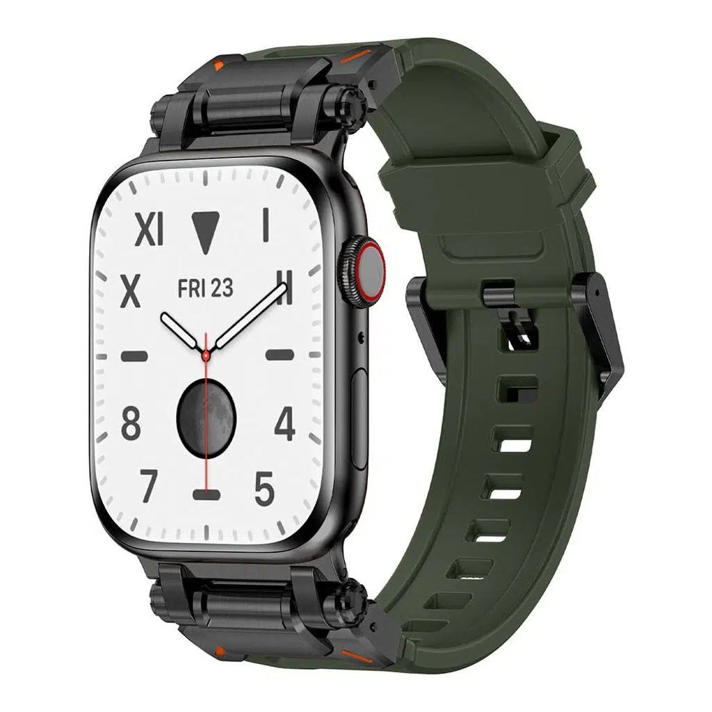 Apple Watch Seri 10-11 (46mm) Kordon 2/3/4/5/6/se/7/8/9 (44-45-49mm) KD-101 Titanyum Metal Başlıklı Silikon Kordon