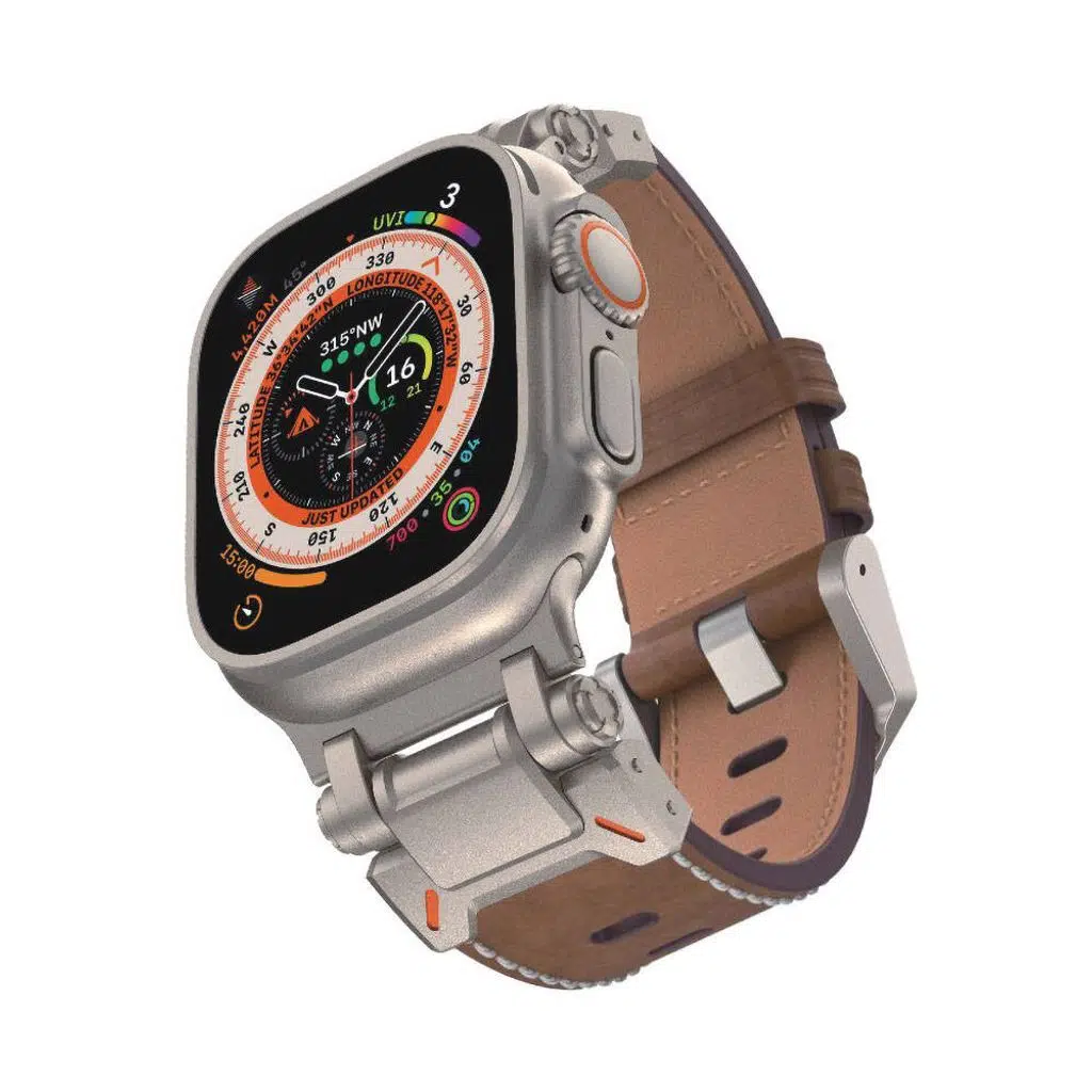 Apple Watch Seri 10-11 (46mm) Kordon 2/3/4/5/6/se/7/8/9 (44-45-49mm) KD-114 Metal Başlıklı Suni Deri Kordon