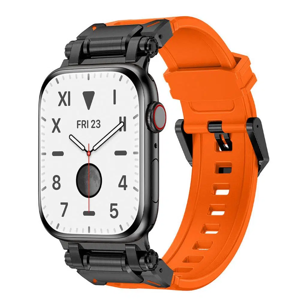 Apple Watch Seri 10-11 (46mm) Kordon 2/3/4/5/6/se/7/8/9 (44-45-49mm) KD-101 Titanyum Metal Başlıklı Silikon Kordon