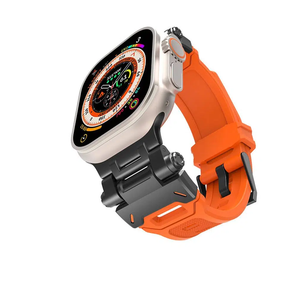 Apple Watch Seri 10-11 (46mm) Kordon 2/3/4/5/6/se/7/8/9 (44-45-49mm) KD-108 Metal Başlıklı Silikon Kordon