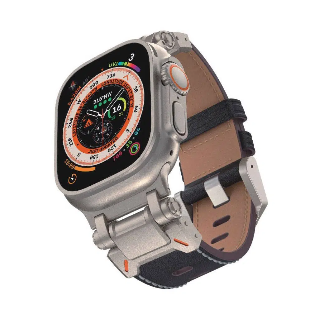 Apple Watch Seri 10-11 (46mm) Kordon 2/3/4/5/6/se/7/8/9 (44-45-49mm) KD-114 Metal Başlıklı Suni Deri Kordon