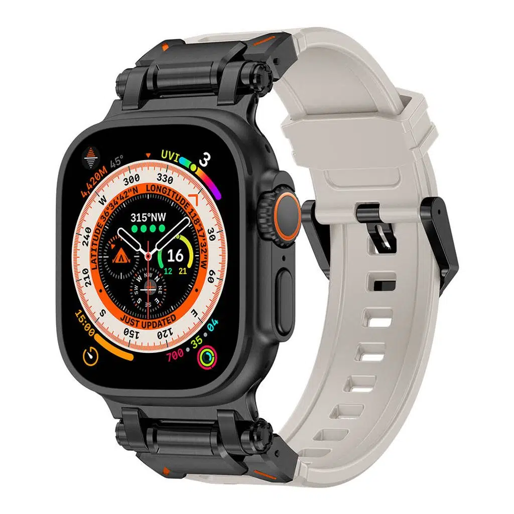Apple Watch Ultra Kordon Seri 1/2/3/4/5 49mm KD-101 Titanyum Metal Başlıklı Silikon Kordon