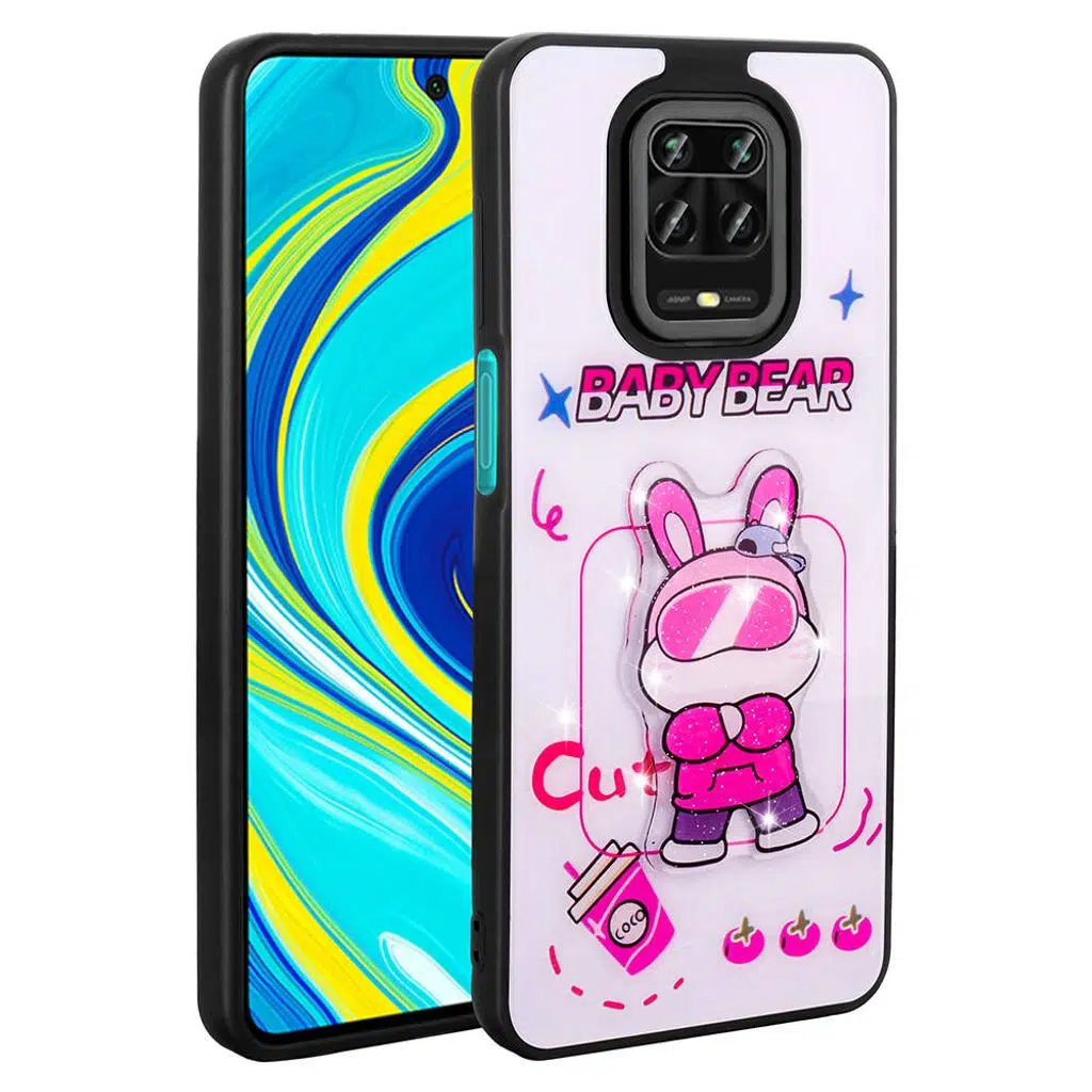Xiaomi Redmi Note 9 Pro Kılıf Parlayan Kabartmalı İkonik Figürlü Amas Silikon Kapak